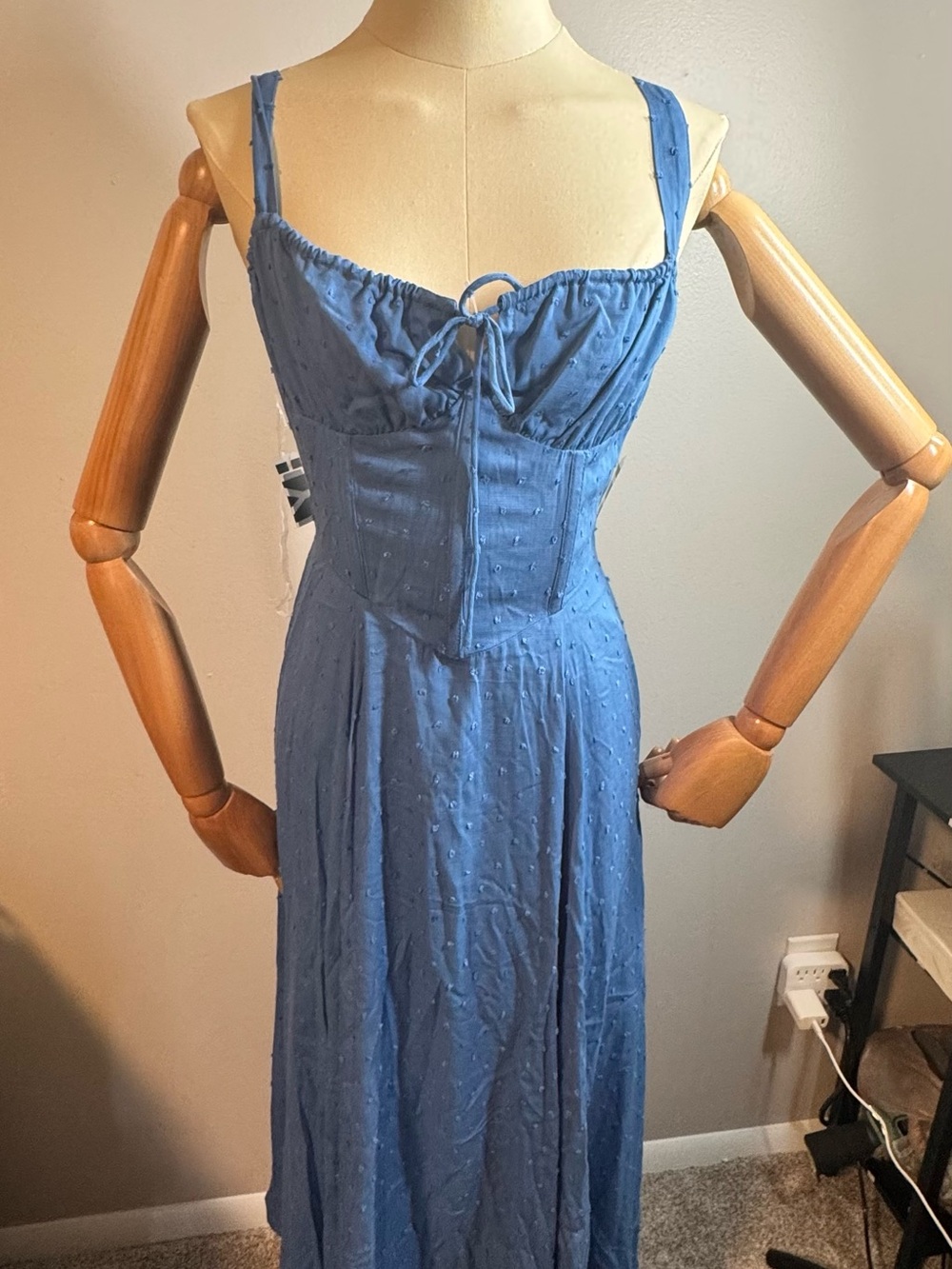 HYFVE Light Blue Lace-Up Textured Dress